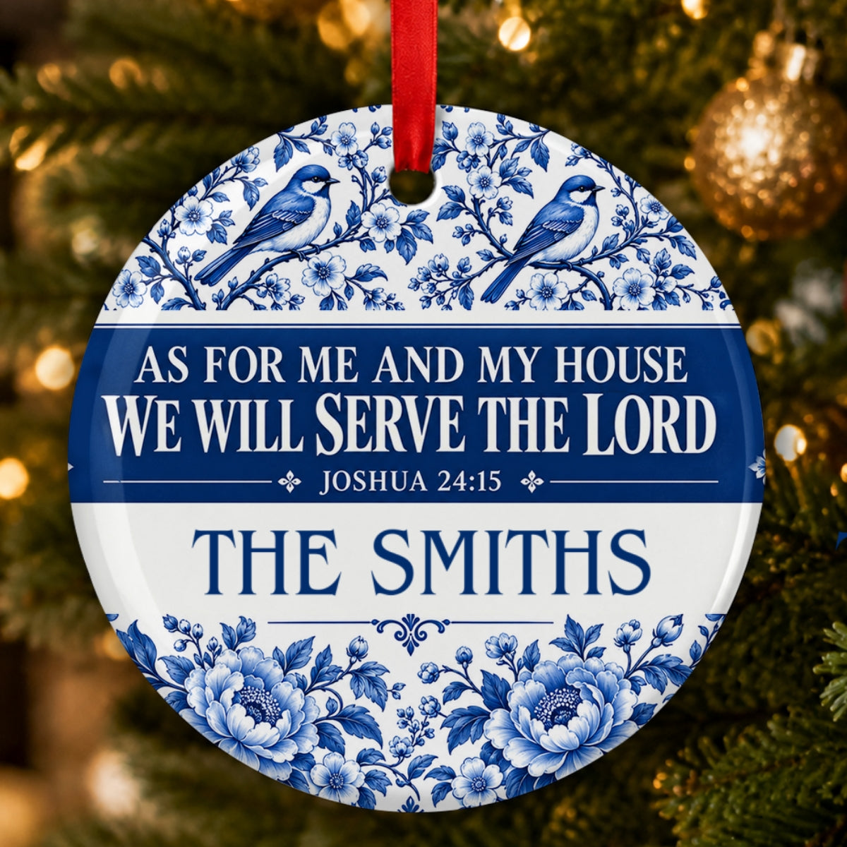 As For Me And My House We Will Serve The Lord, Gift For Family | Personalized Round Shaped Ceramic Ornament