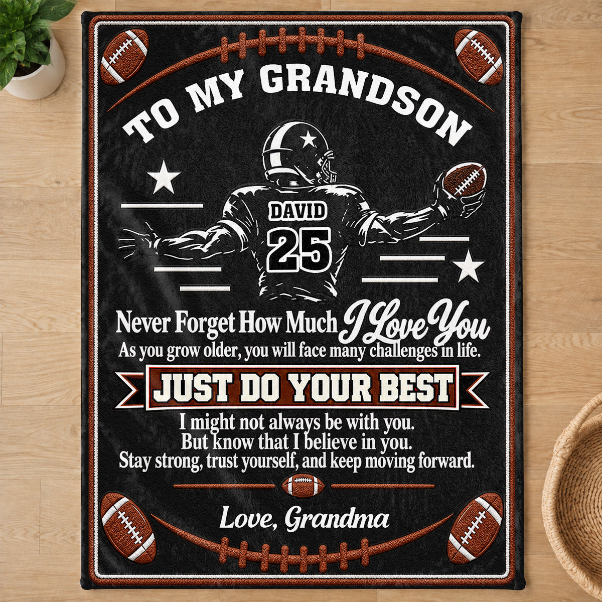 To My Grandson America Football Version, Gift For Grandson | Personalized Fleece Blanket