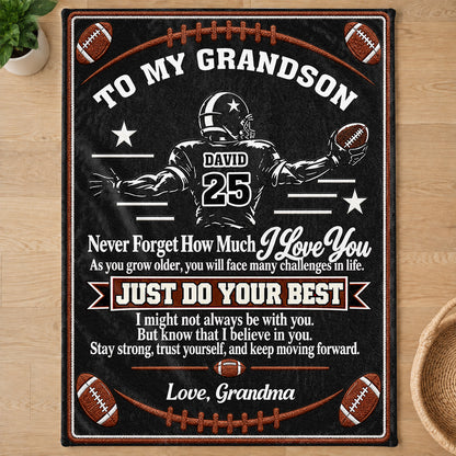 To My Grandson America Football Version, Gift For Grandson | Personalized Fleece Blanket