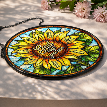 God Says You Are, Gift For Loved One | Personalized Stained Glass Window Hanging Suncatcher