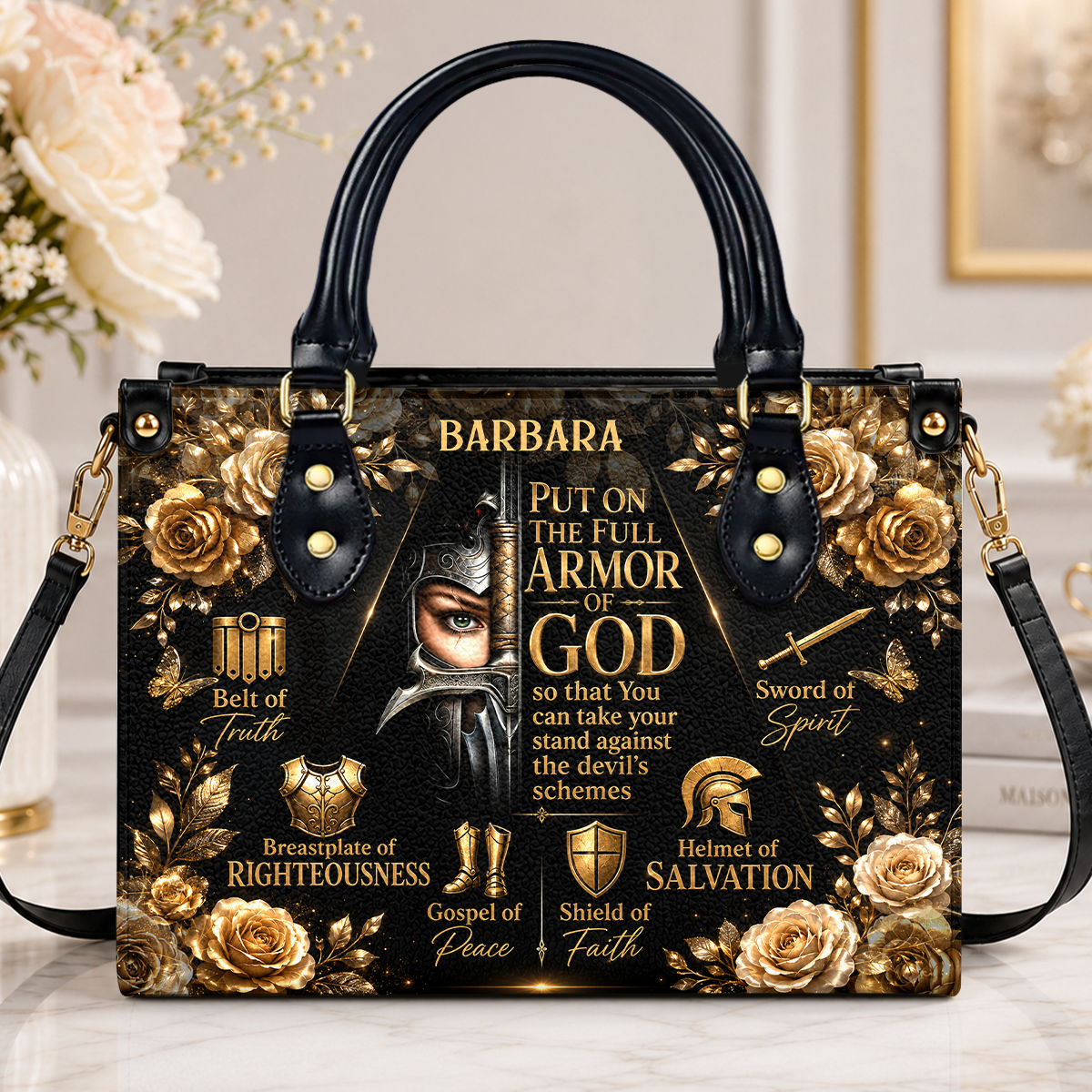 Armor Of God, Gift For Her | Personalized Leather Handbag