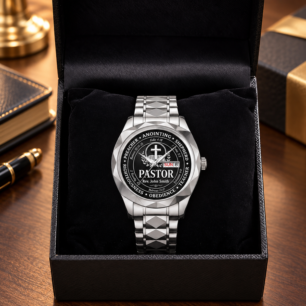 Faithful Shepherd Pastor Tribute, Gift For Pastor - Personalized Men's Wrist Watch