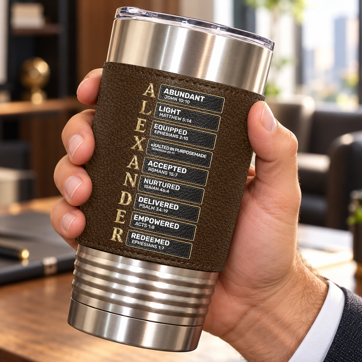 Man Of God, Gift For Him | Personalized 20oz Leather Wrapped Tumbler