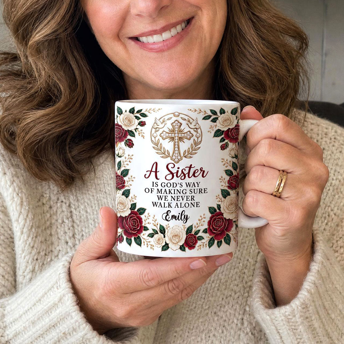 A Sister Is God's Way Of Making Sure We Never Walk Alone, Gift For Sister | Personalized Ceramic Coffee Mug
