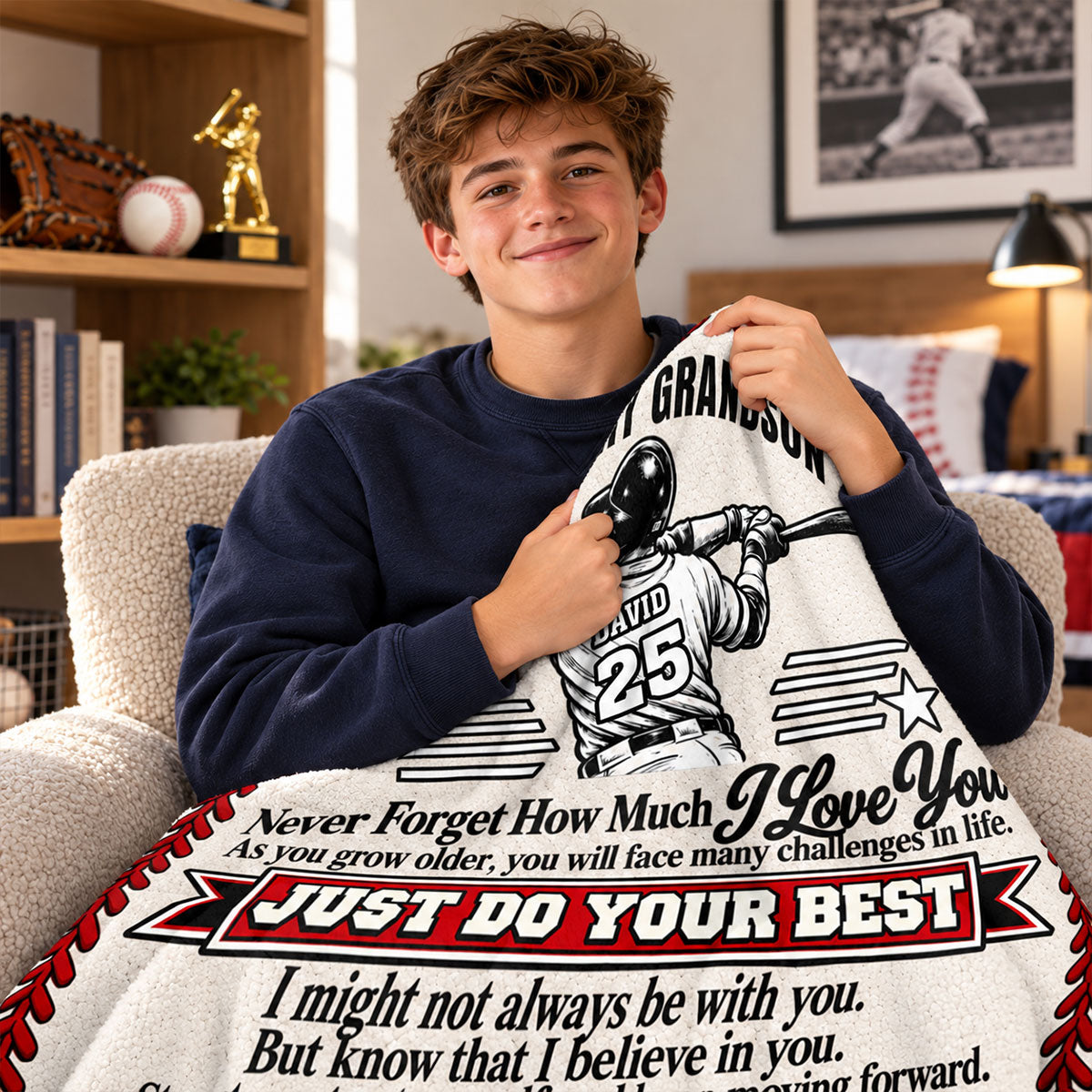 To My Grandson Baseball Version, Gift For Grandson | Personalized Fleece Blanket