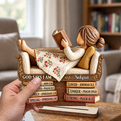 God Says I Am, Gift For Her | Personalized 2-Layer Wood Plaque With Flat Base