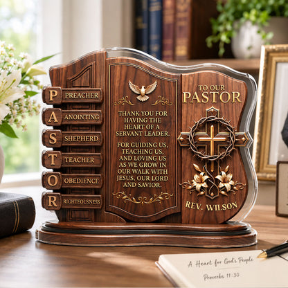 To Our Pastor For Having The Heart Of A Servant Leader | Personalized Custom Shaped Acrylic Plaque