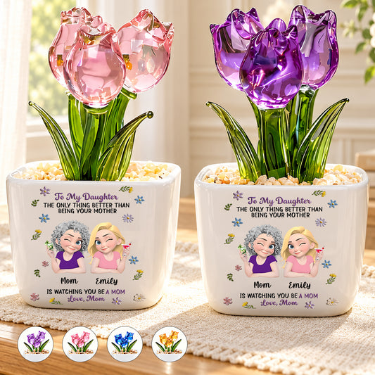 To My Daughter, Gift For Daughter | Personalized Glass Everlasting Tulips