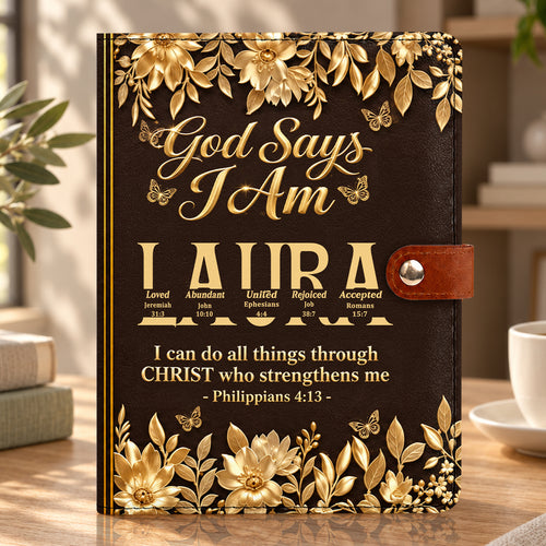 I Will Not Fear, Gift For Women | Personalized Leather Notebook Cover With Pocket
