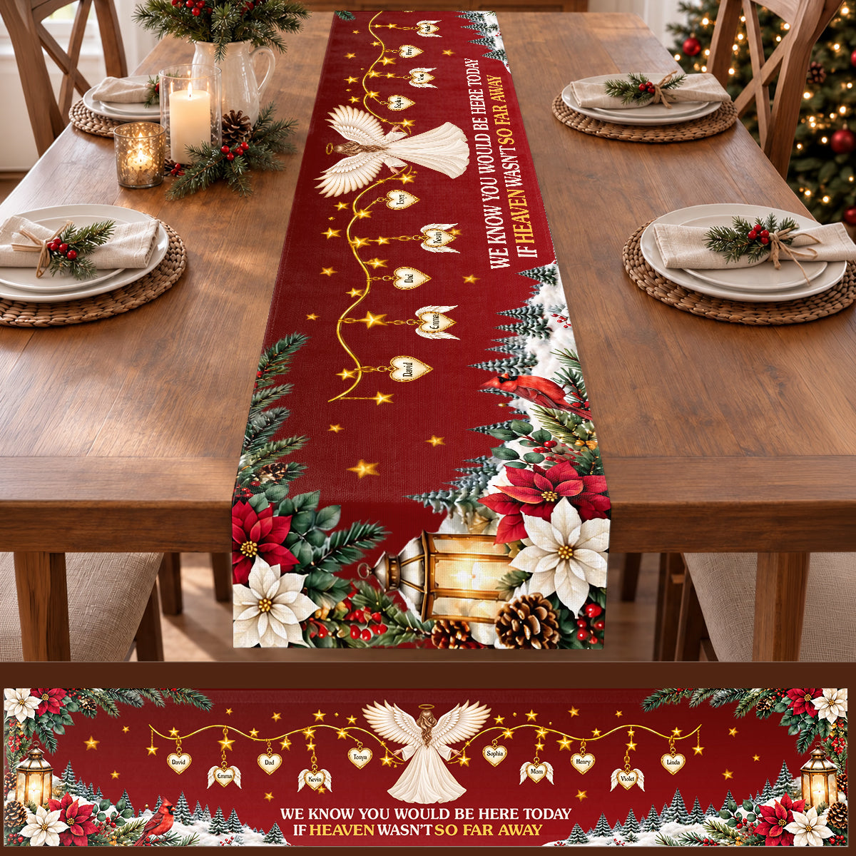 Custom Name Christmas Memorial Angel Decor, Gift For Family | Personalized Table Runner