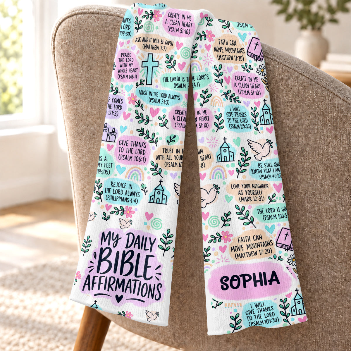 My Daily Bible Affirmations, Gift For Women | Personalized Scarf
