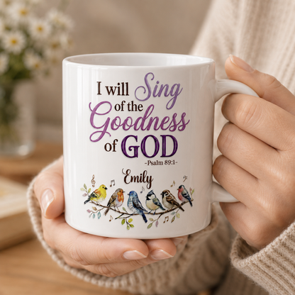 Singing God's Goodness With Birds, Gift of Praise | Personalized Ceramic Coffee Mug