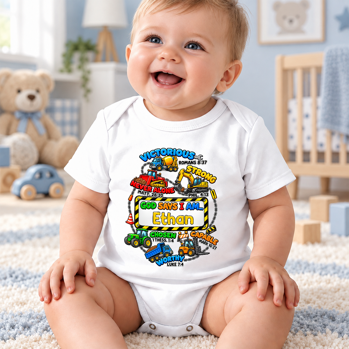 God Says I Am Victorious, Strong, Never Alone, Gift For Babies | Personalized Custom Baby Onesie
