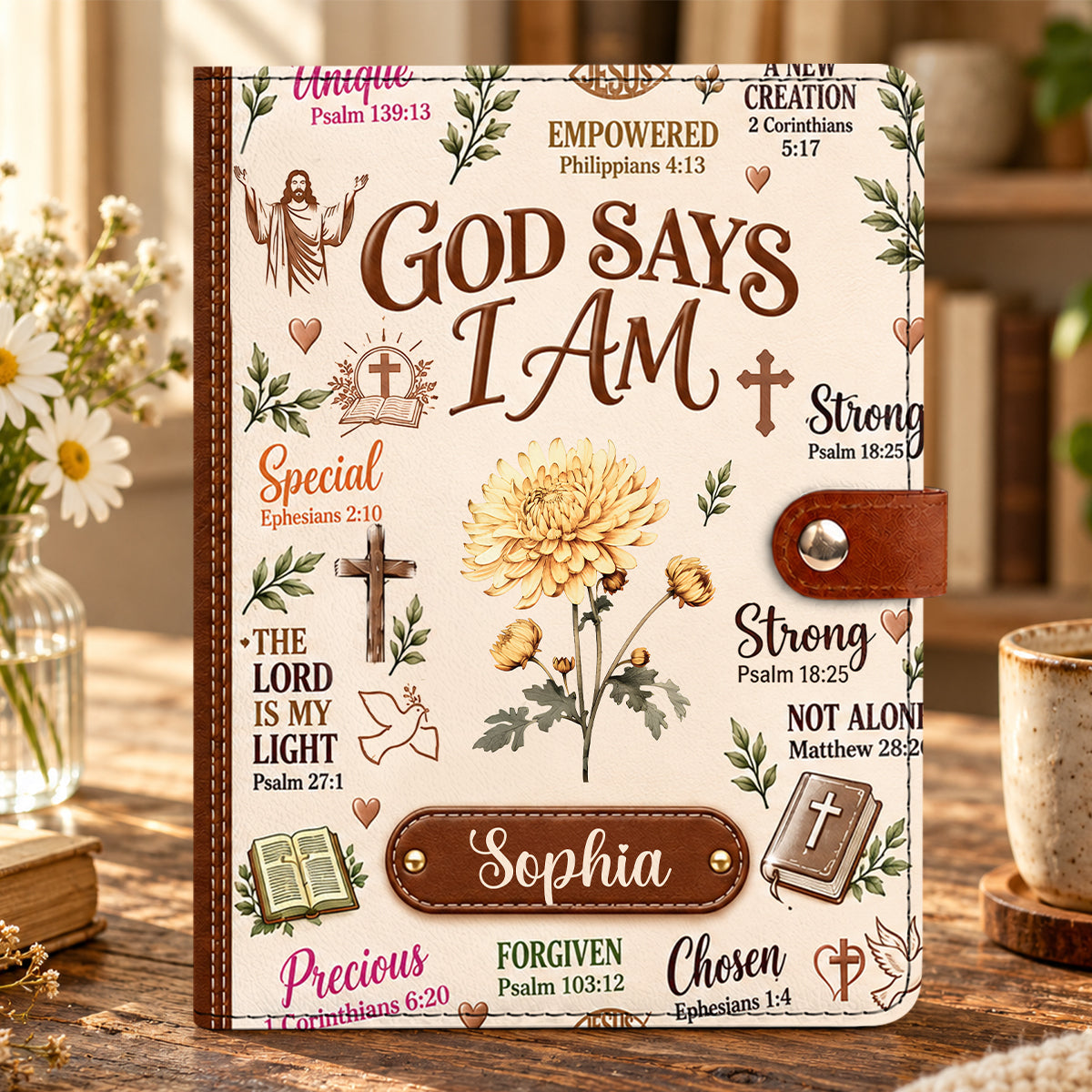 God Says I Am, Gift For Women | Personalized Leather Notebook Cover With Pocket
