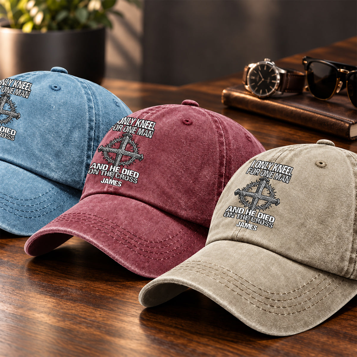 The Man I Kneel For, Gift For Man - Personalized Custom Vintage Washed Denim Cap