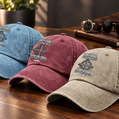 The Man I Kneel For, Gift For Man - Personalized Custom Vintage Washed Denim Cap
