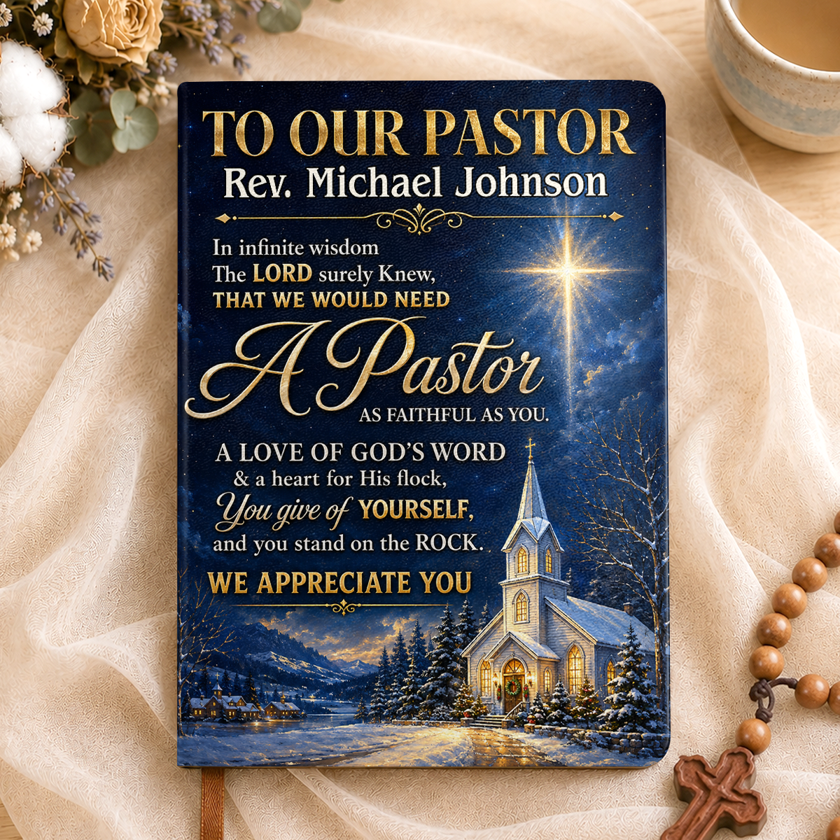 Faithful Pastor Tribute, Gift For Pastor | Personalized Leather Cover Notebook