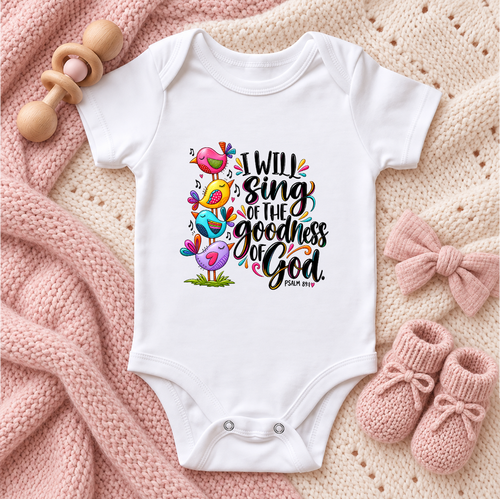 I Will Sing Of The Goodness Of God Birds, Gift For Baby | Personalized Custom Baby Onesie