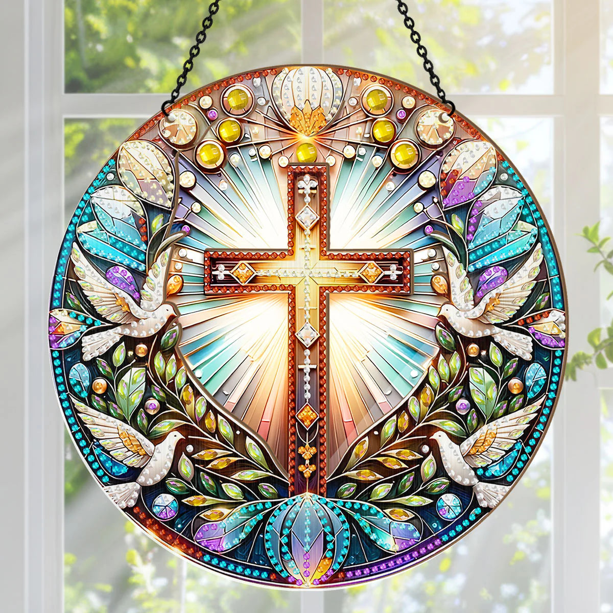 Radiant Cross & Doves - Window Hanging Suncatcher