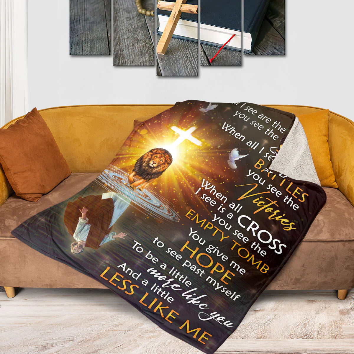Christian Inspirational Lion Blanket, From Ashes to Victory Faith Blanket, Jesus Hope Religious Gift