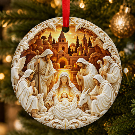 Nativity Christmas, Gift For Family | Round Shaped Ceramic Ornament
