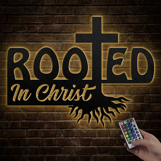 Rooted In Christ - Metal Wall Art Sign