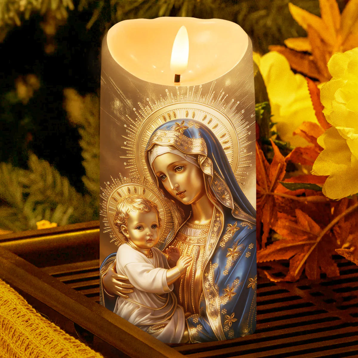 Golden Grace Of Mother Mary - Flameless LED Candle