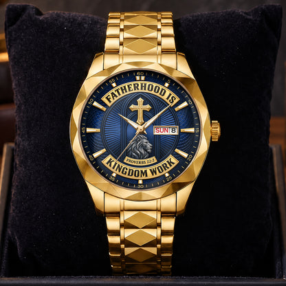Fatherhood Is Kingdom Work, Gift For Dad | Personalized Men's Wrist Watch