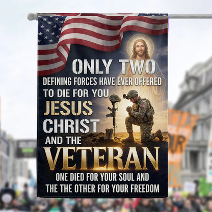 Only Two Defining Forces Have Ever Offered To Die For You Jesus Christ and Veterans - House Flag