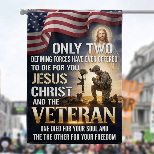 Only Two Defining Forces Have Ever Offered To Die For You Jesus Christ and Veterans - House Flag