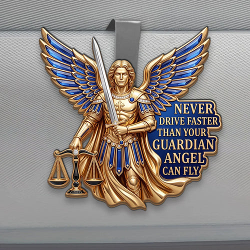 Never Drive Faster Than Your Guardian Angel Can Fly, Gift For Driver | Car Visor Clip