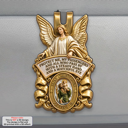 St. Christopher & Guardian Angel Protect Us, Guardian Angel Gift | Car Visor Clip