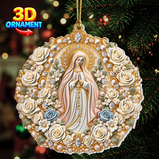 Holy Grace Virgin Mary, Gift For Mom Or Grandma | Personalized 3D Relief White Acrylic Ornament