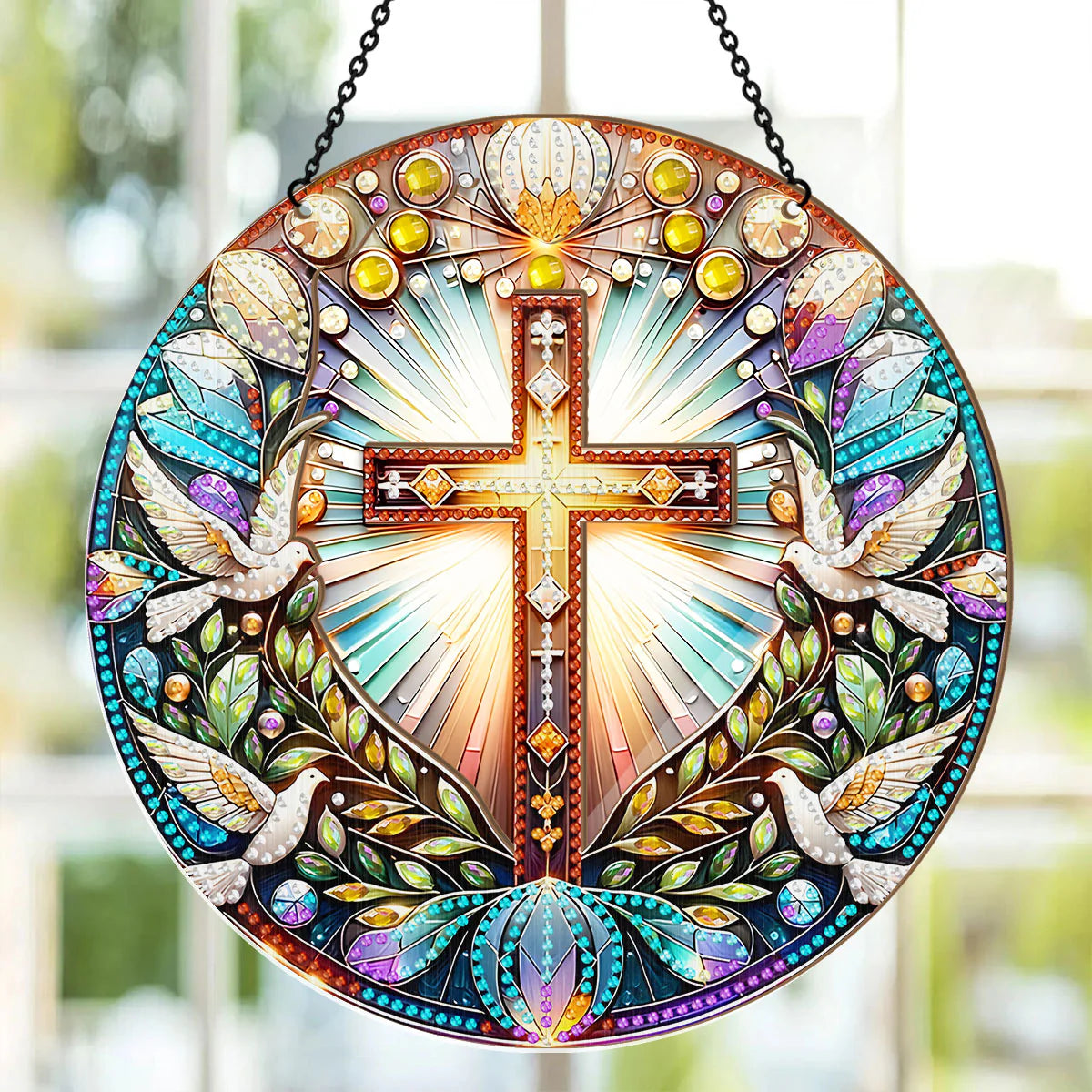 Radiant Cross & Doves - Window Hanging Suncatcher