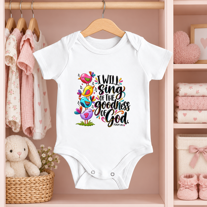 I Will Sing Of The Goodness Of God Birds, Gift For Baby | Personalized Custom Baby Onesie