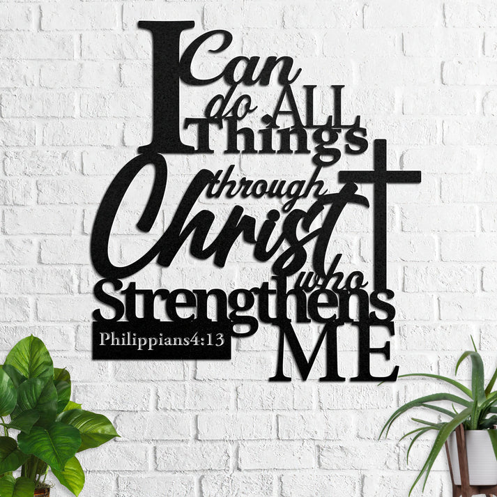 Strength Through Christ - Metal Wall Art Sign