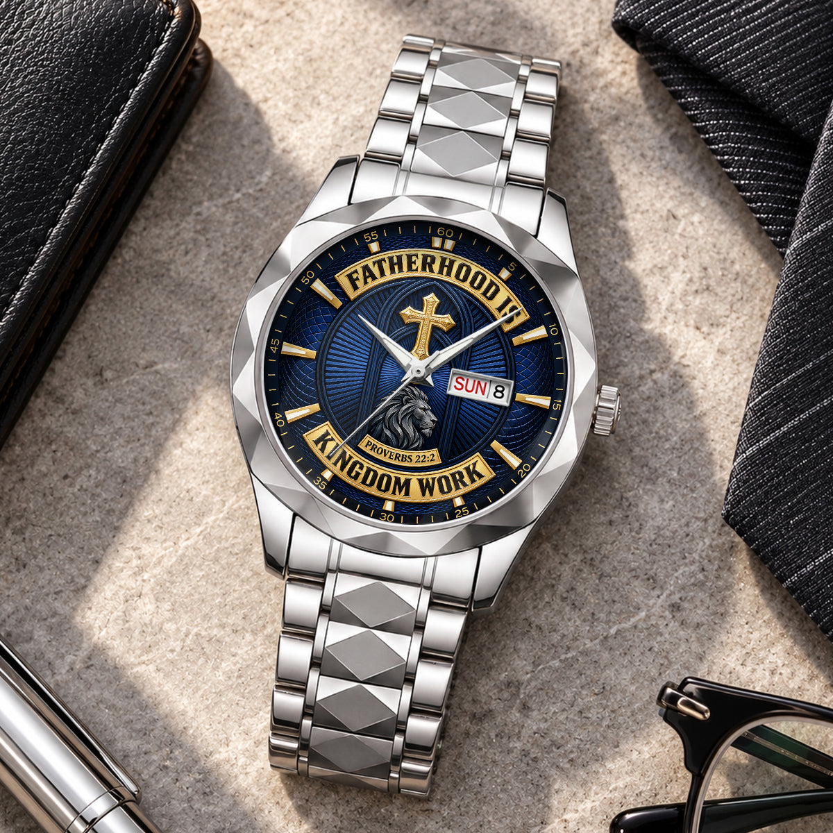 Fatherhood Is Kingdom Work, Gift For Dad | Personalized Men's Wrist Watch