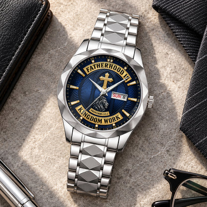 Fatherhood Is Kingdom Work, Gift For Dad | Personalized Men's Wrist Watch