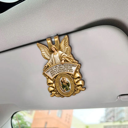 St. Christopher & Guardian Angel Protect Us, Guardian Angel Gift | Car Visor Clip
