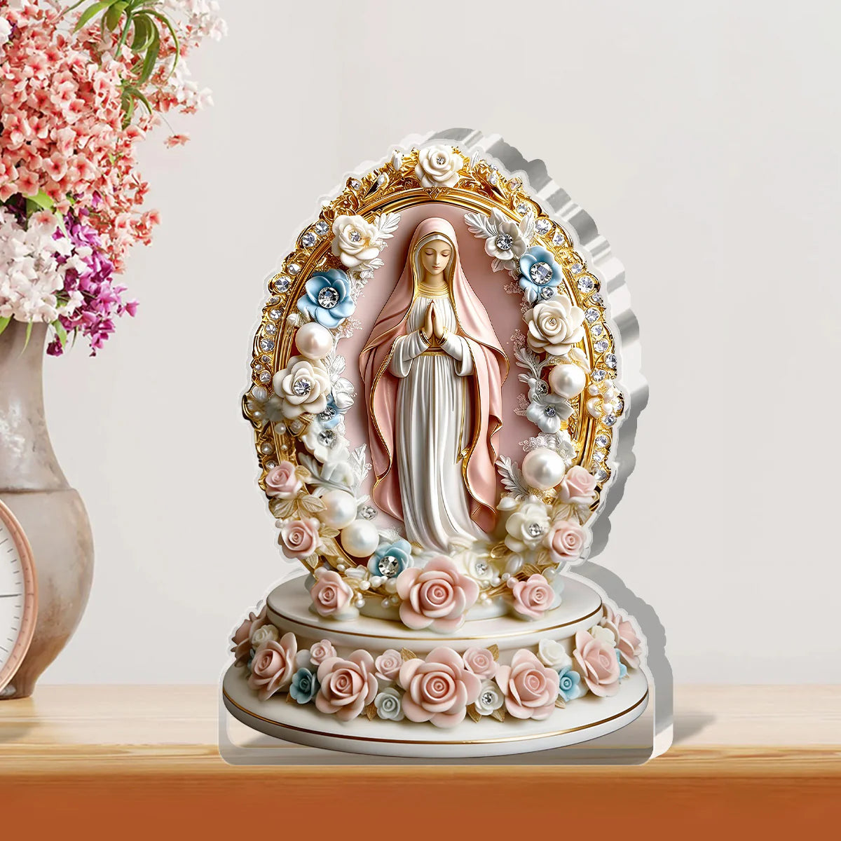 Madonna of Blossoms & Pearls - Custom Shaped Acrylic Plaque