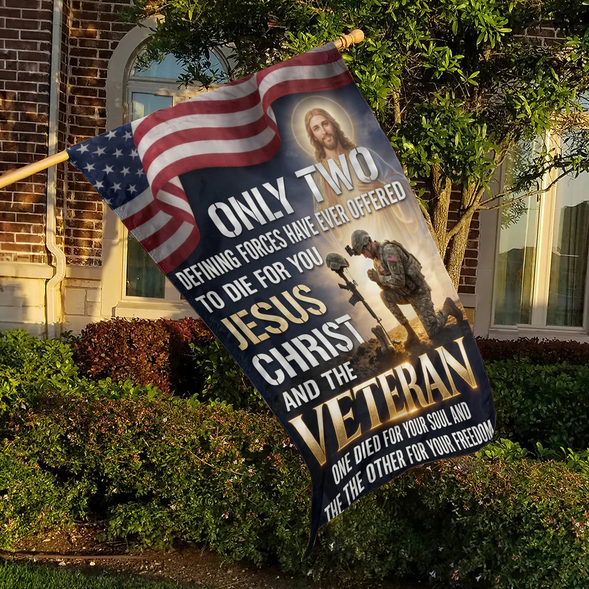 Only Two Defining Forces Have Ever Offered To Die For You Jesus Christ and Veterans - House Flag