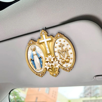 Our Lady's Monogram Blessing, Marian Gift | Car Visor Clip