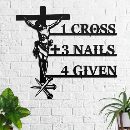 Paid In Full Cross And Nails - Metal Wall Art Sign
