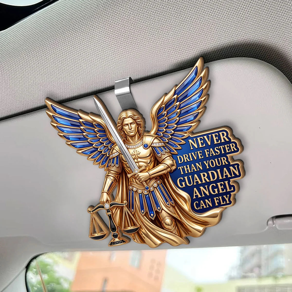 Never Drive Faster Than Your Guardian Angel Can Fly, Gift For Driver | Car Visor Clip
