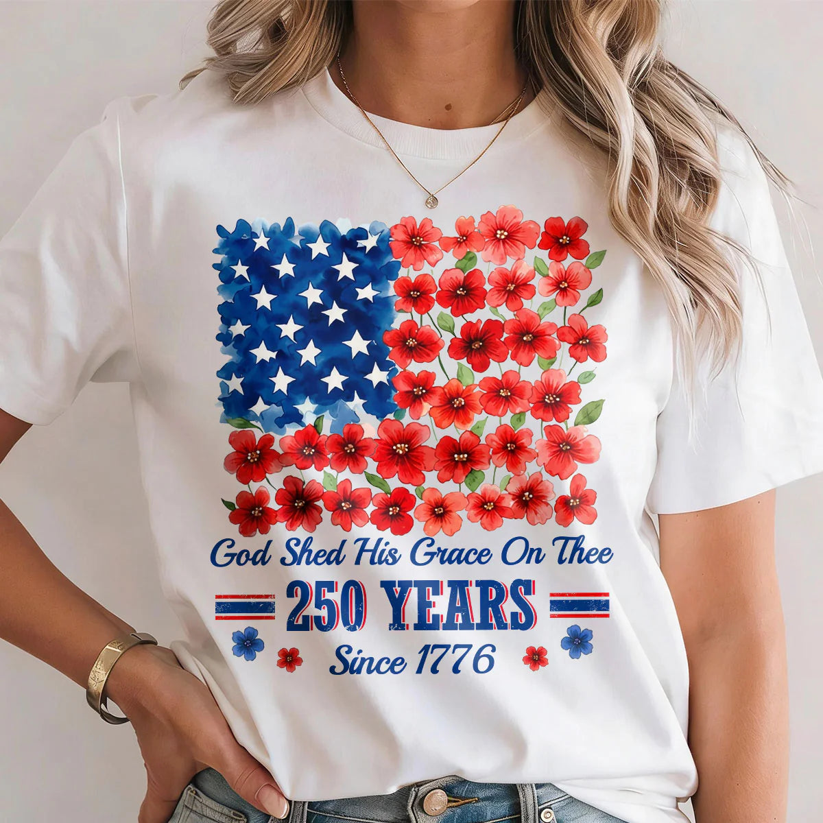 God Shed His Grace On Thee 250 Years, Patriotic Christian | 2D Unisex T-shirt