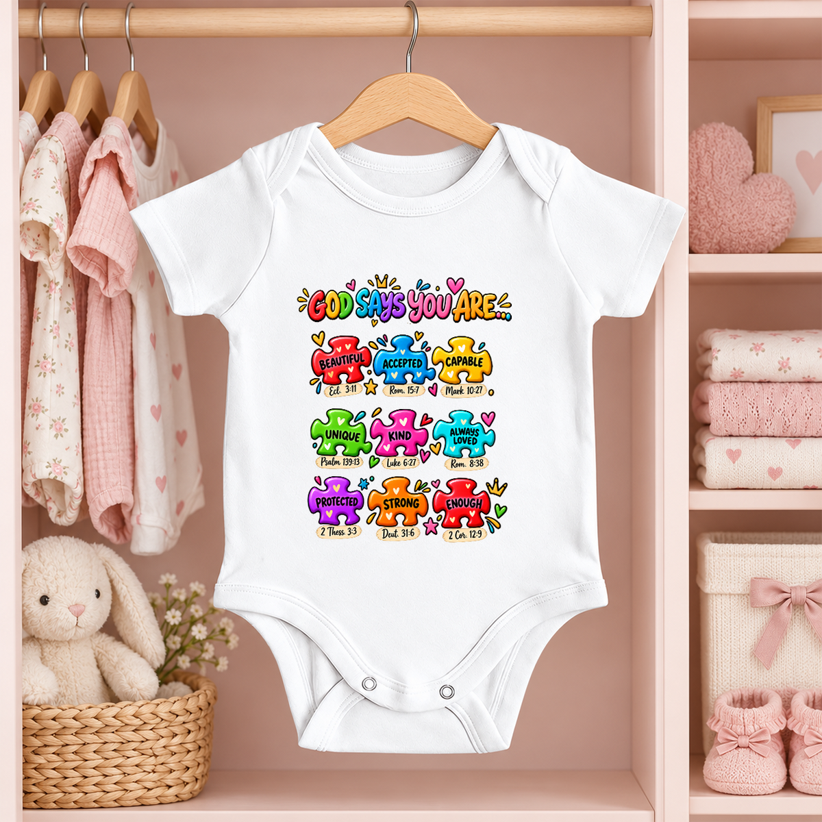 God Says You Are Beautiful, Accepted, Capable Onesie, Gift For Christian Families | Personalized Custom Baby Onesie