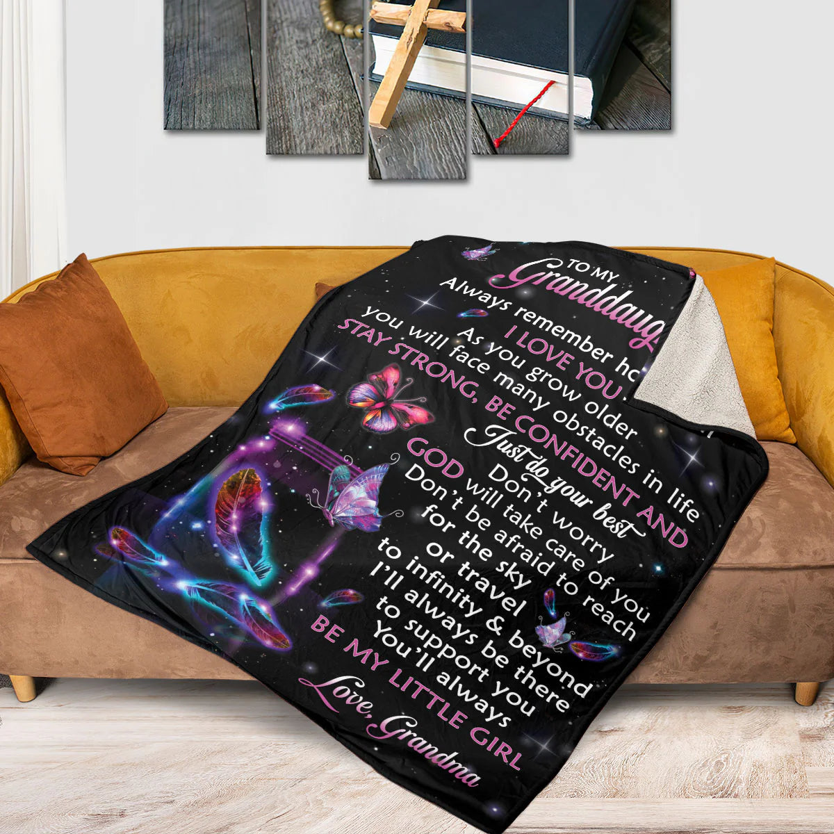 To My Granddaughter Butterfly Fleece Blanket, Christian Encouragement Gift from Grandma