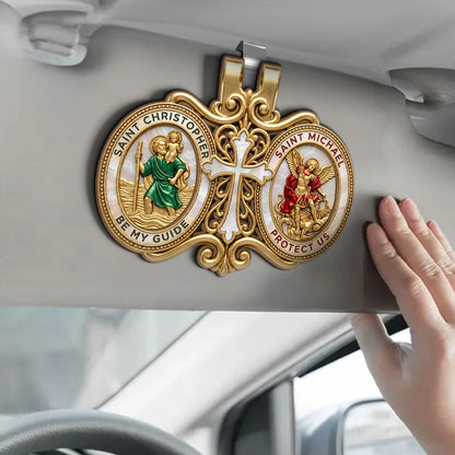 Saint Christopher & Saint Michael Road Guardian, Patron Saint Gift | Car Visor Clip