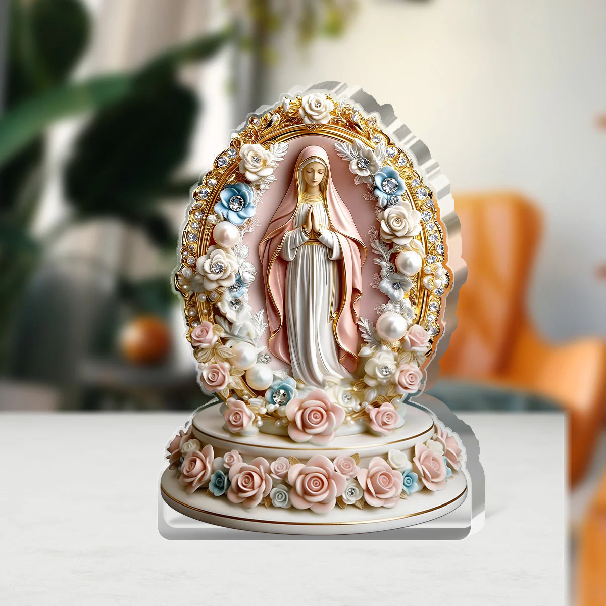 Madonna of Blossoms & Pearls - Custom Shaped Acrylic Plaque