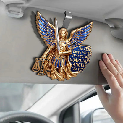 Never Drive Faster Than Your Guardian Angel Can Fly, Gift For Driver | Car Visor Clip